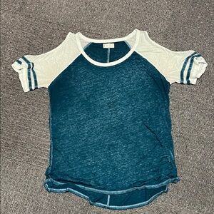 Maurices Teal Raglan Tee with White Sleeves